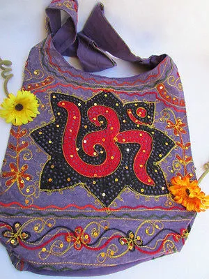 New Women Cross Body Fabric Fashion Messenger Hand India Peace Sign Purple