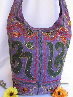 New Women Cross Body Fabric Fashion Messenger Hand India Peace Sign Purple
