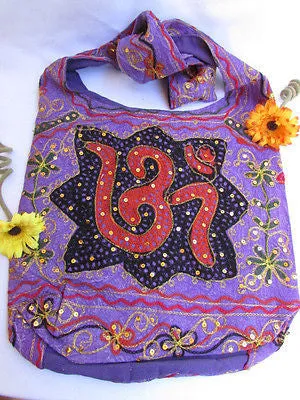 New Women Cross Body Fabric Fashion Messenger Hand India Peace Sign Purple