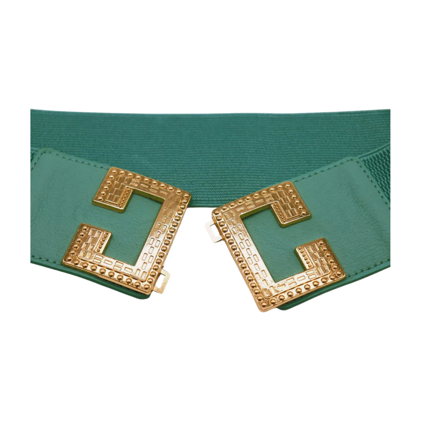 New Women Mint Blue Green Elastic Fashion Belt Gold Metal C Buckle  S M