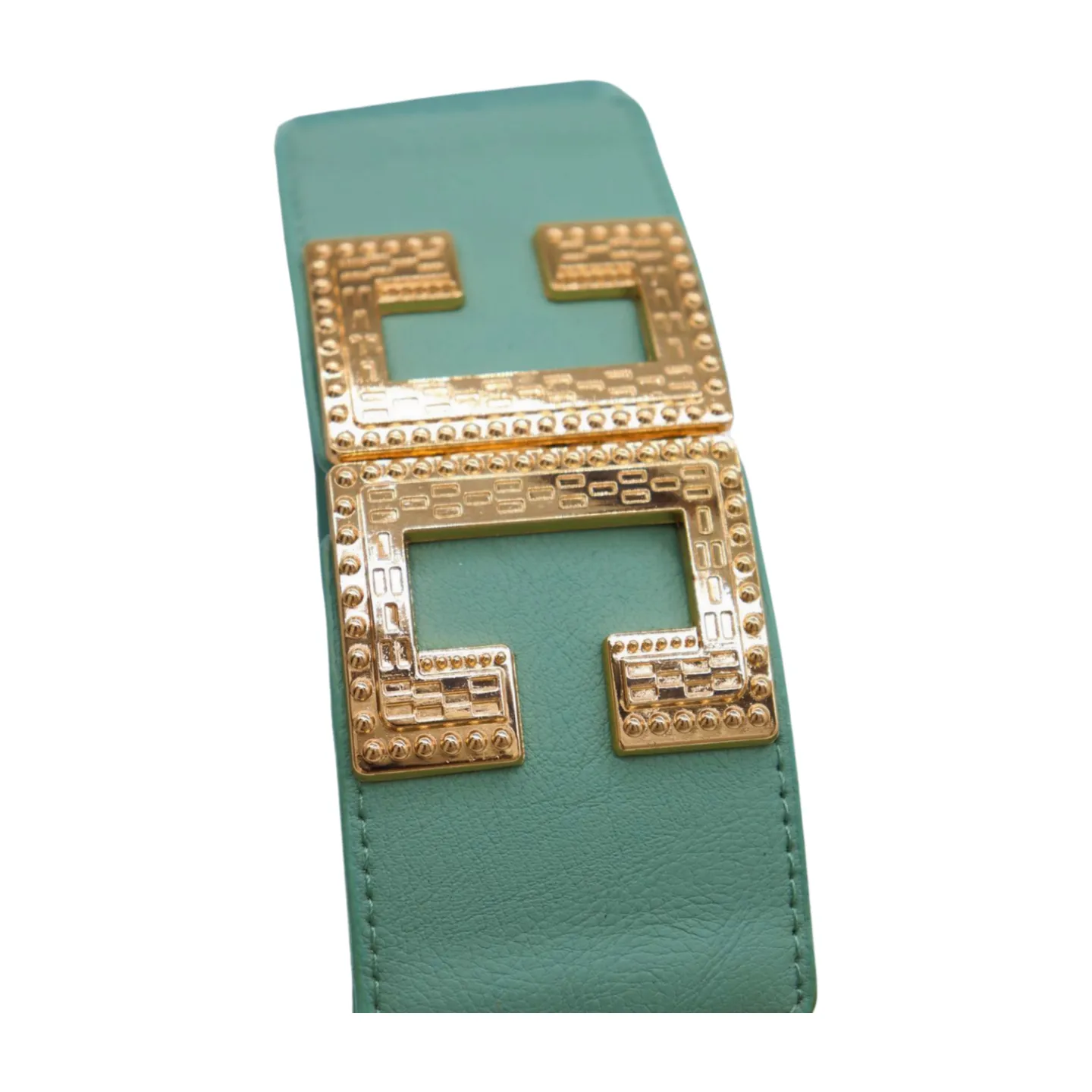 New Women Mint Blue Green Elastic Fashion Belt Gold Metal C Buckle  S M