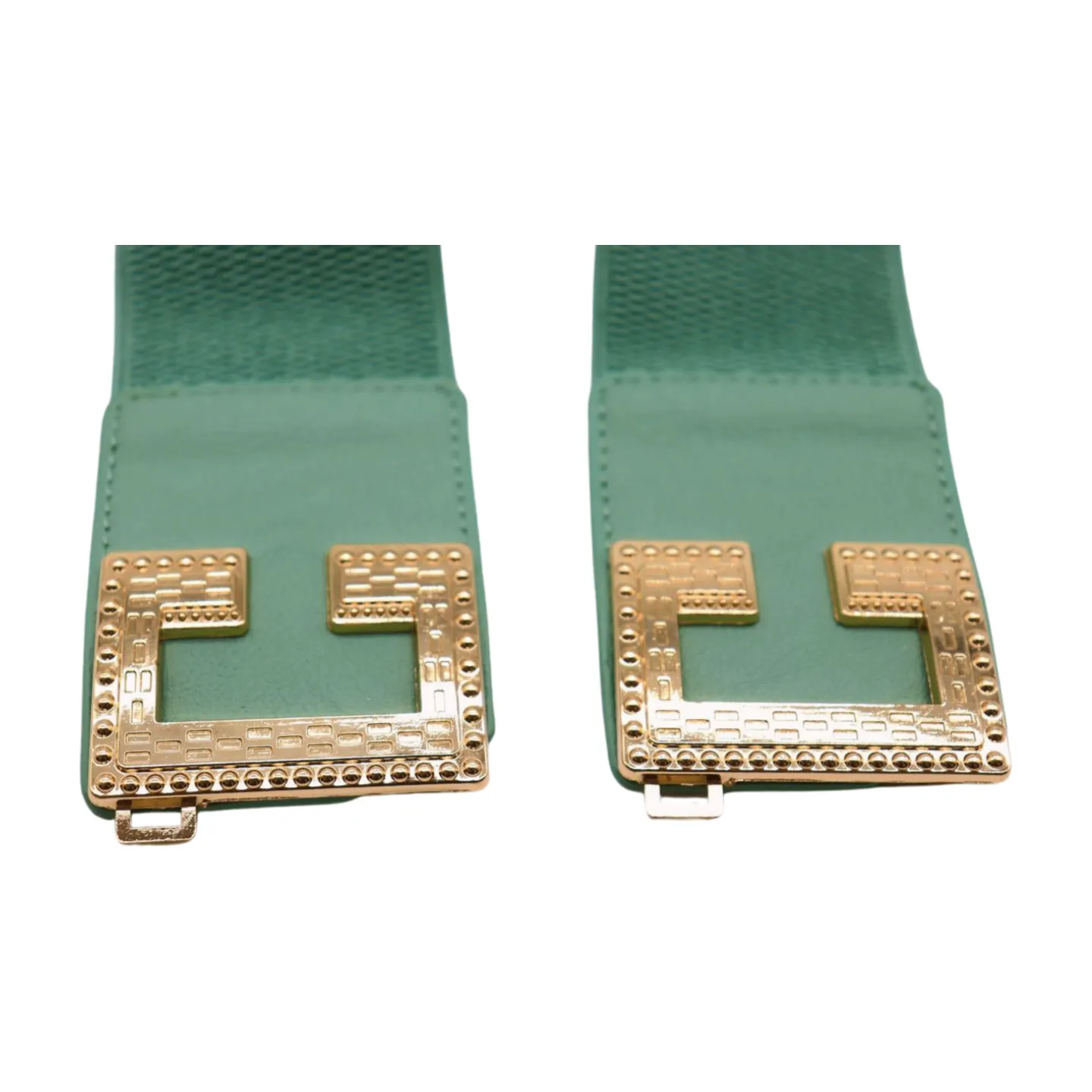New Women Mint Blue Green Elastic Fashion Belt Gold Metal C Buckle  S M