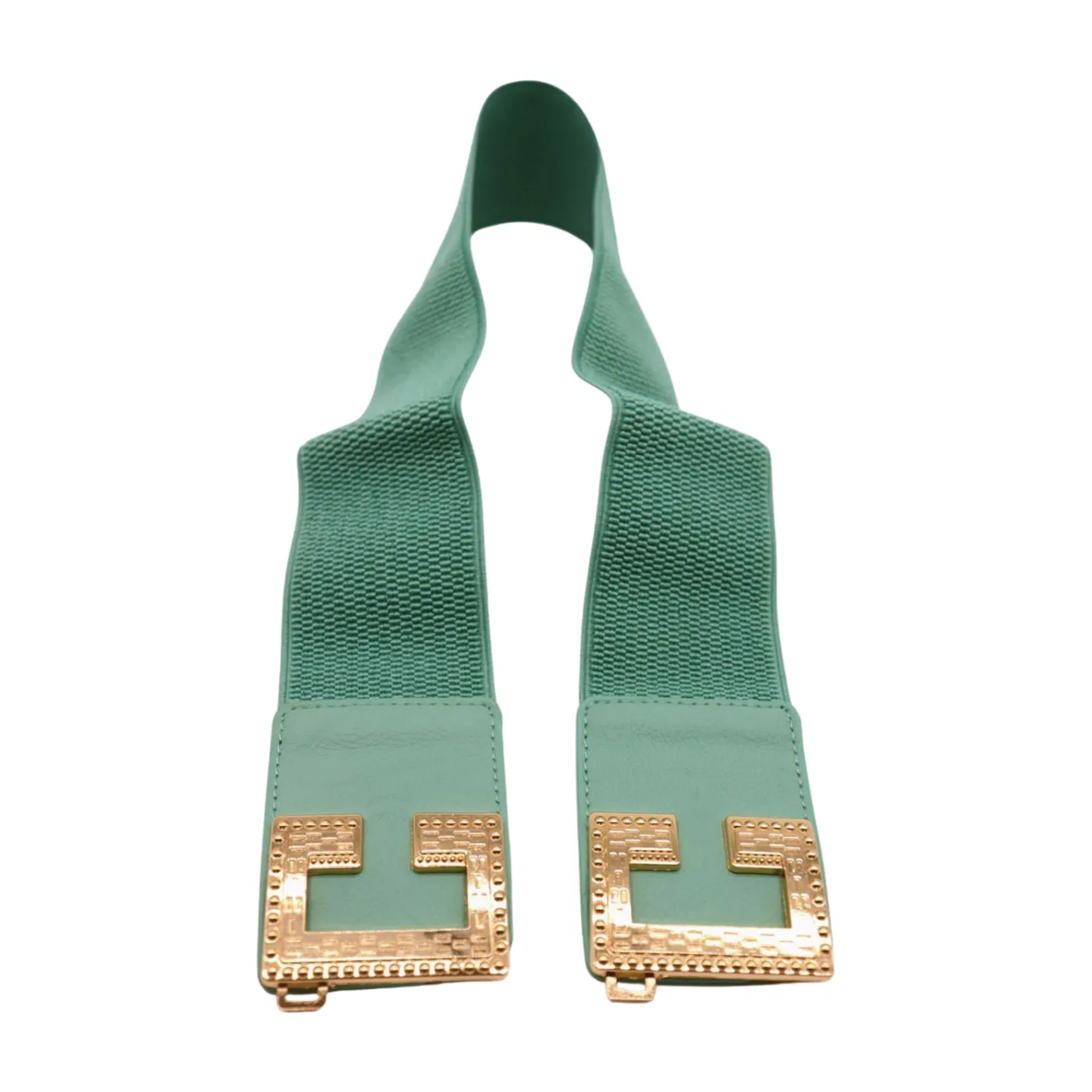 New Women Mint Blue Green Elastic Fashion Belt Gold Metal C Buckle  S M