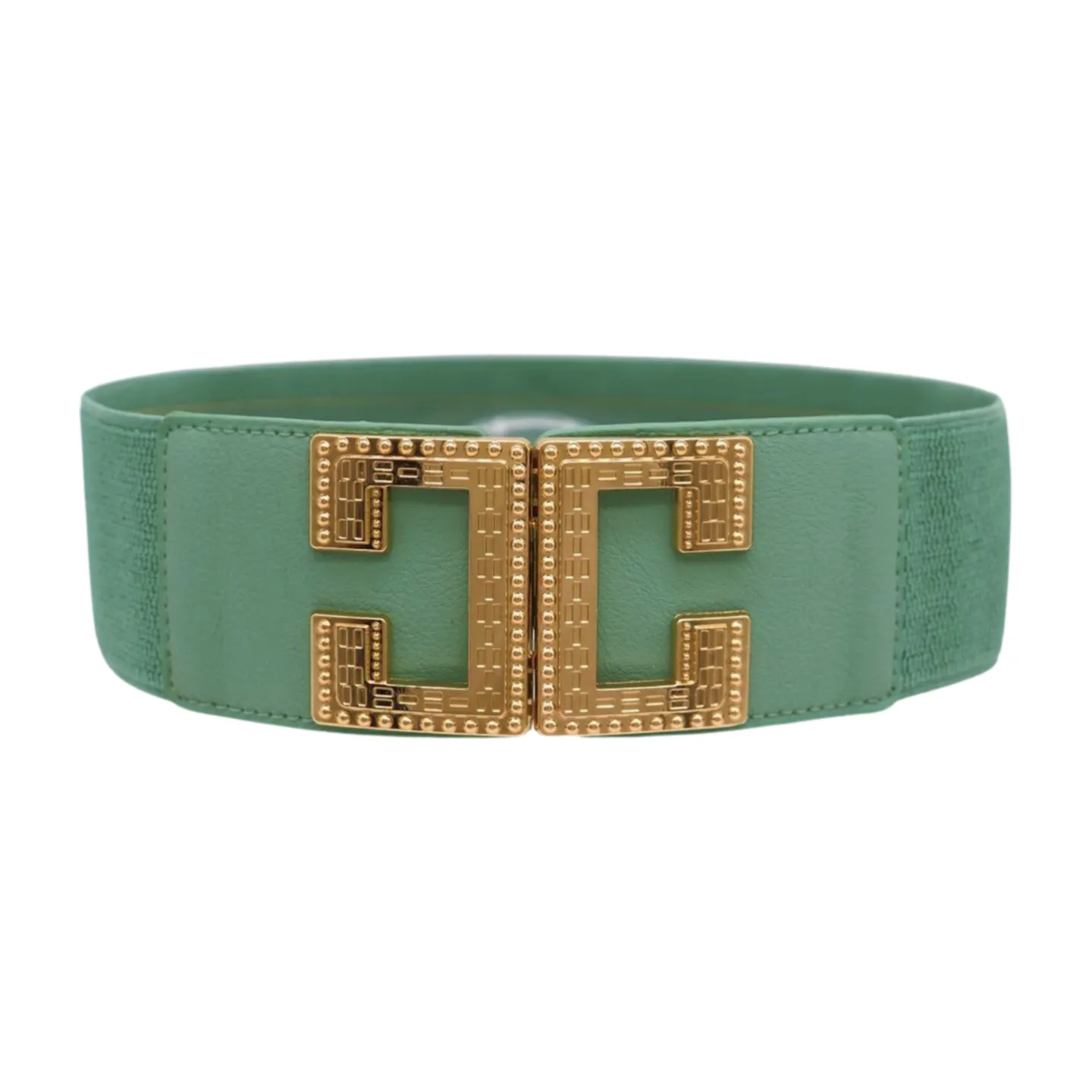 New Women Mint Blue Green Elastic Fashion Belt Gold Metal C Buckle  S M
