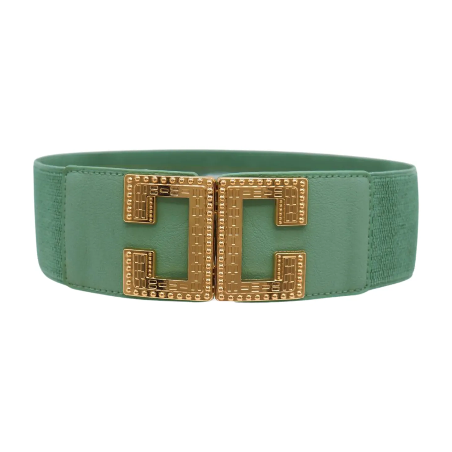 New Women Mint Blue Green Elastic Fashion Belt Gold Metal C Buckle  S M