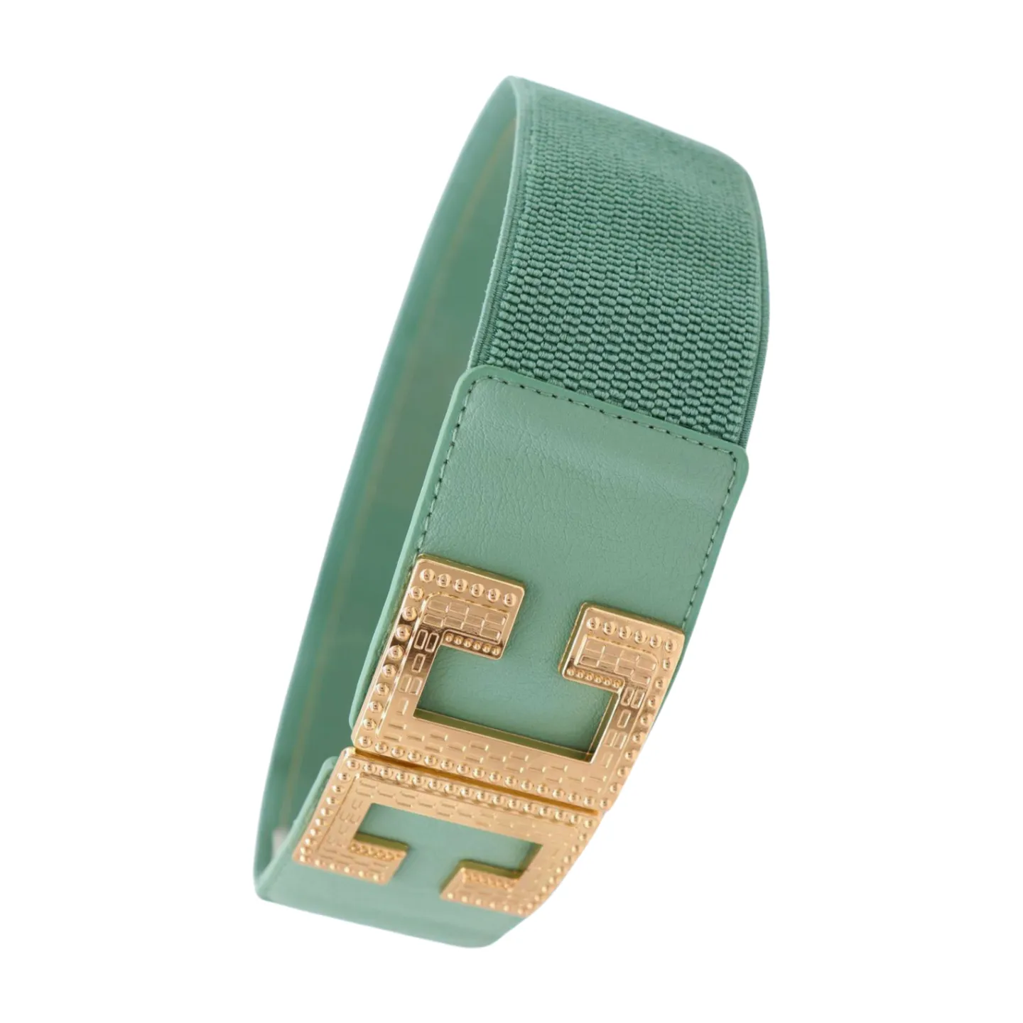 New Women Mint Blue Green Elastic Fashion Belt Gold Metal C Buckle  S M