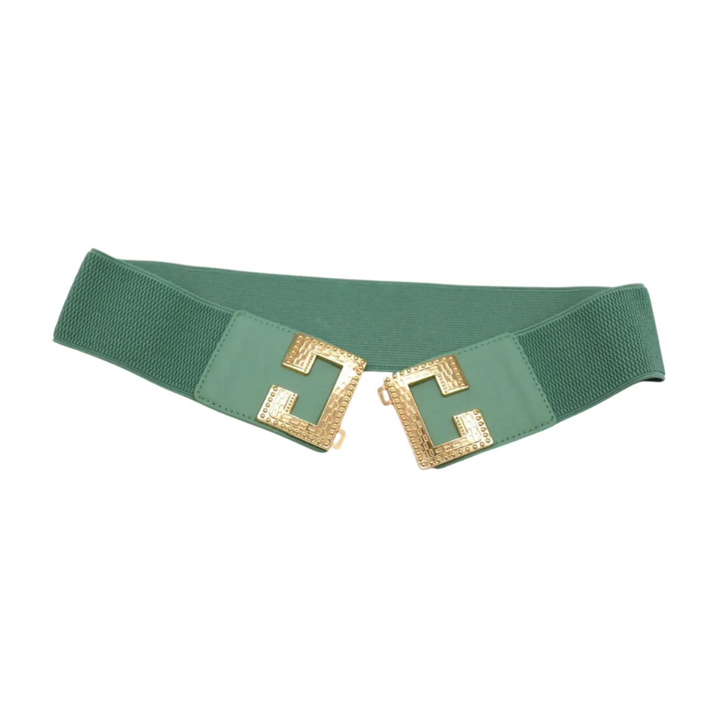New Women Mint Blue Green Elastic Fashion Belt Gold Metal C Buckle  S M