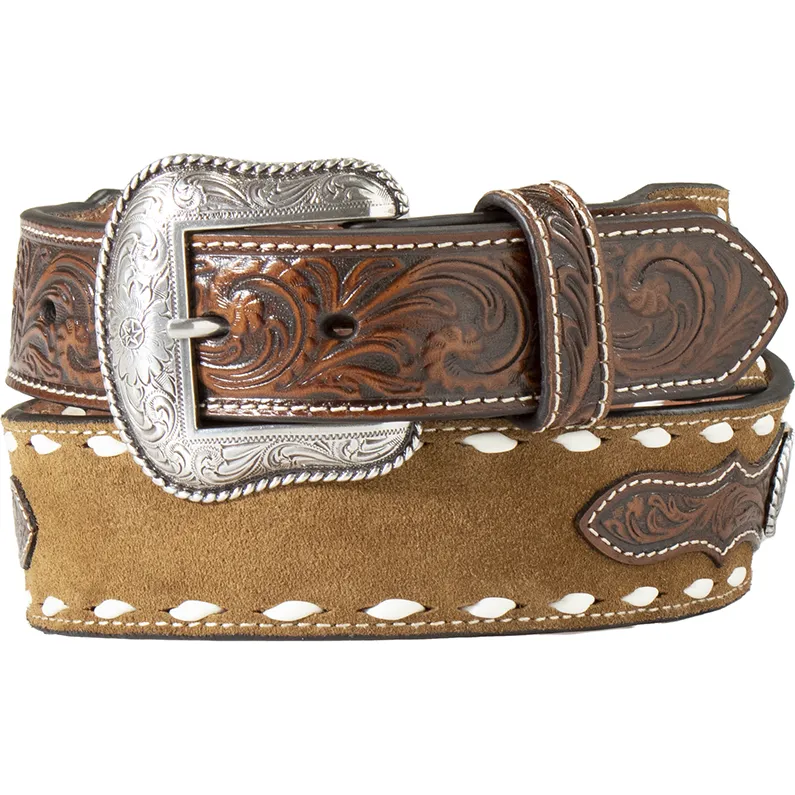 Nocona Tan Roughout Leather Belt with Antiqued Conchos