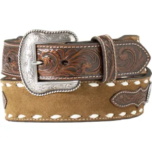 Nocona Tan Roughout Leather Belt with Antiqued Conchos