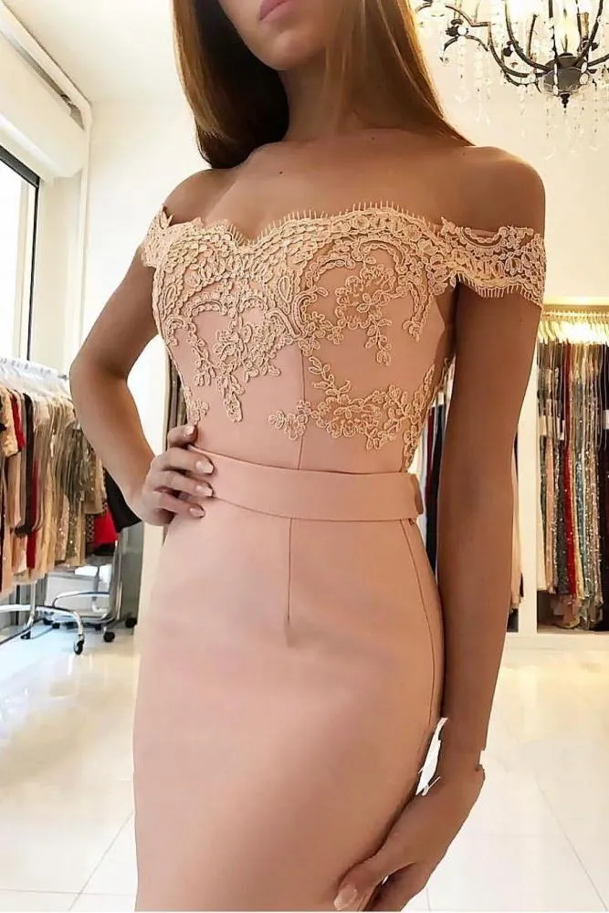 Off Shoulder Slim Mermaid Evening Dress Floor Length Party Gown