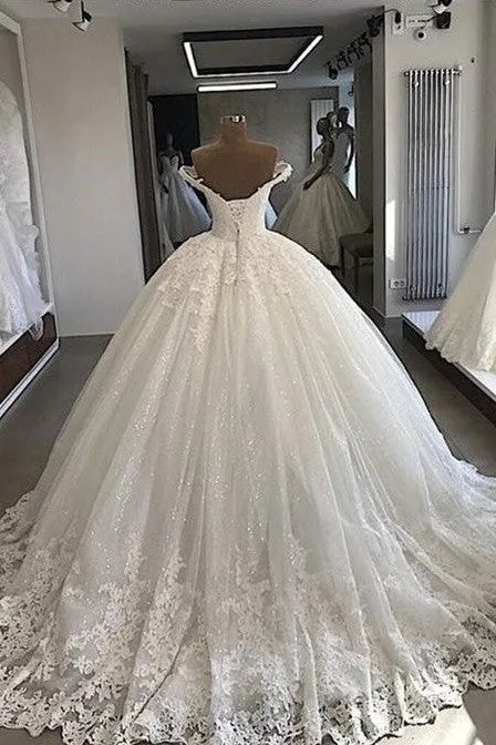 Off the shoulder Lace Ball Gowns Tulle Formal Bridal Gowns