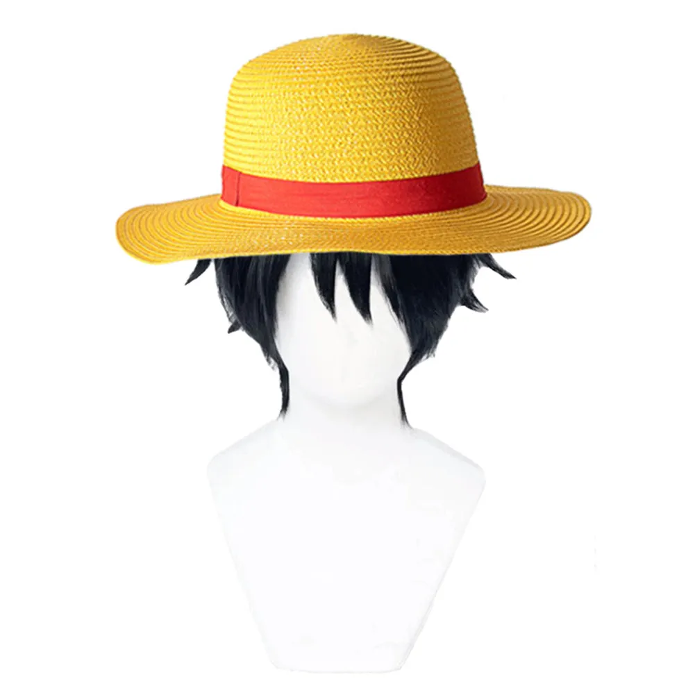 One Piece Luffy Anime Character Cosplay Wig Hat Cap Heat Resistant Synthetic Carnival Halloween Party Accessories Props