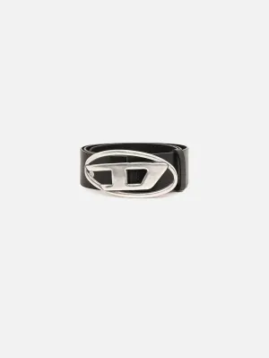 Oval Logo Leather Belt - Black