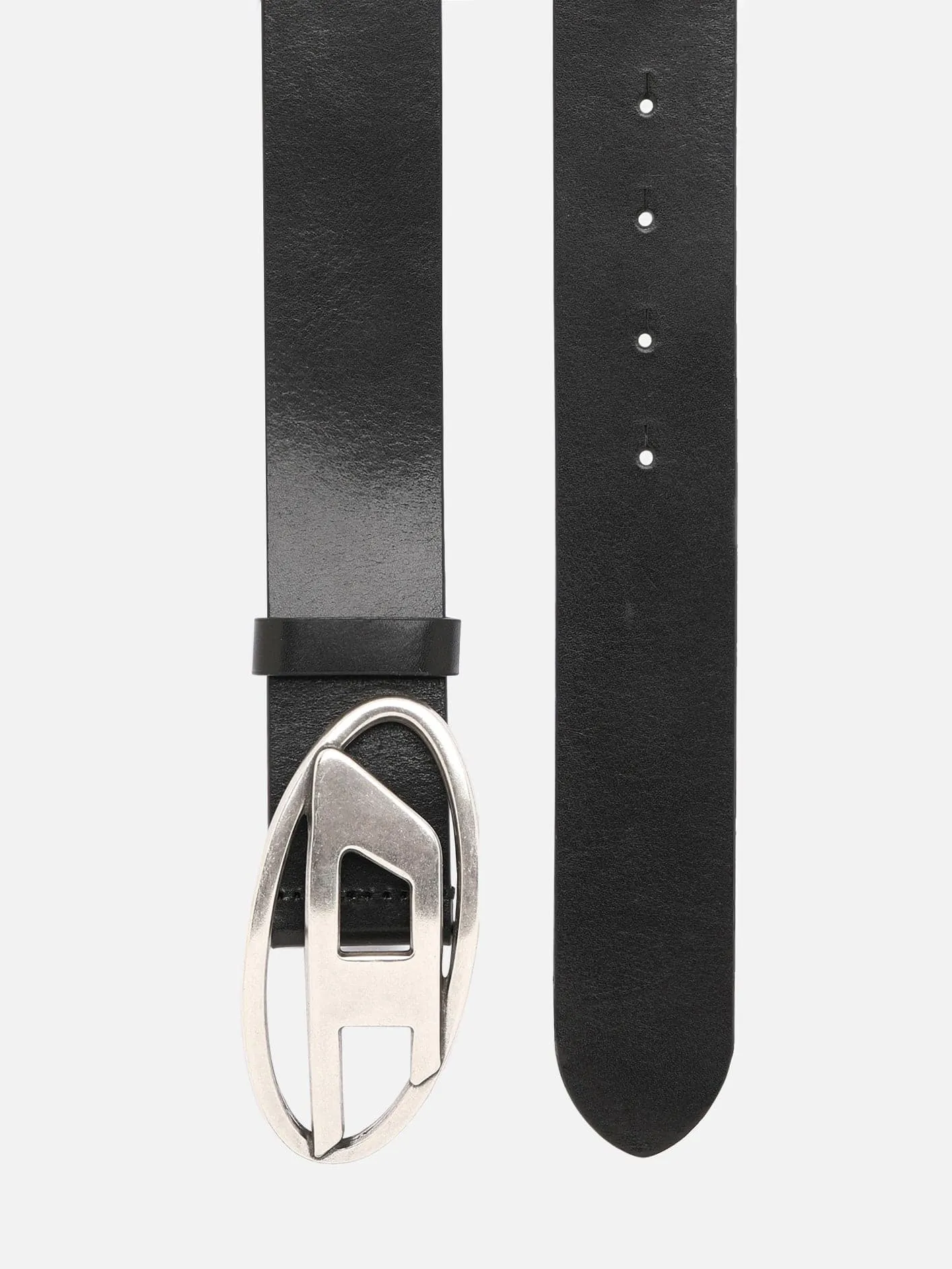 Oval Logo Leather Belt - Black