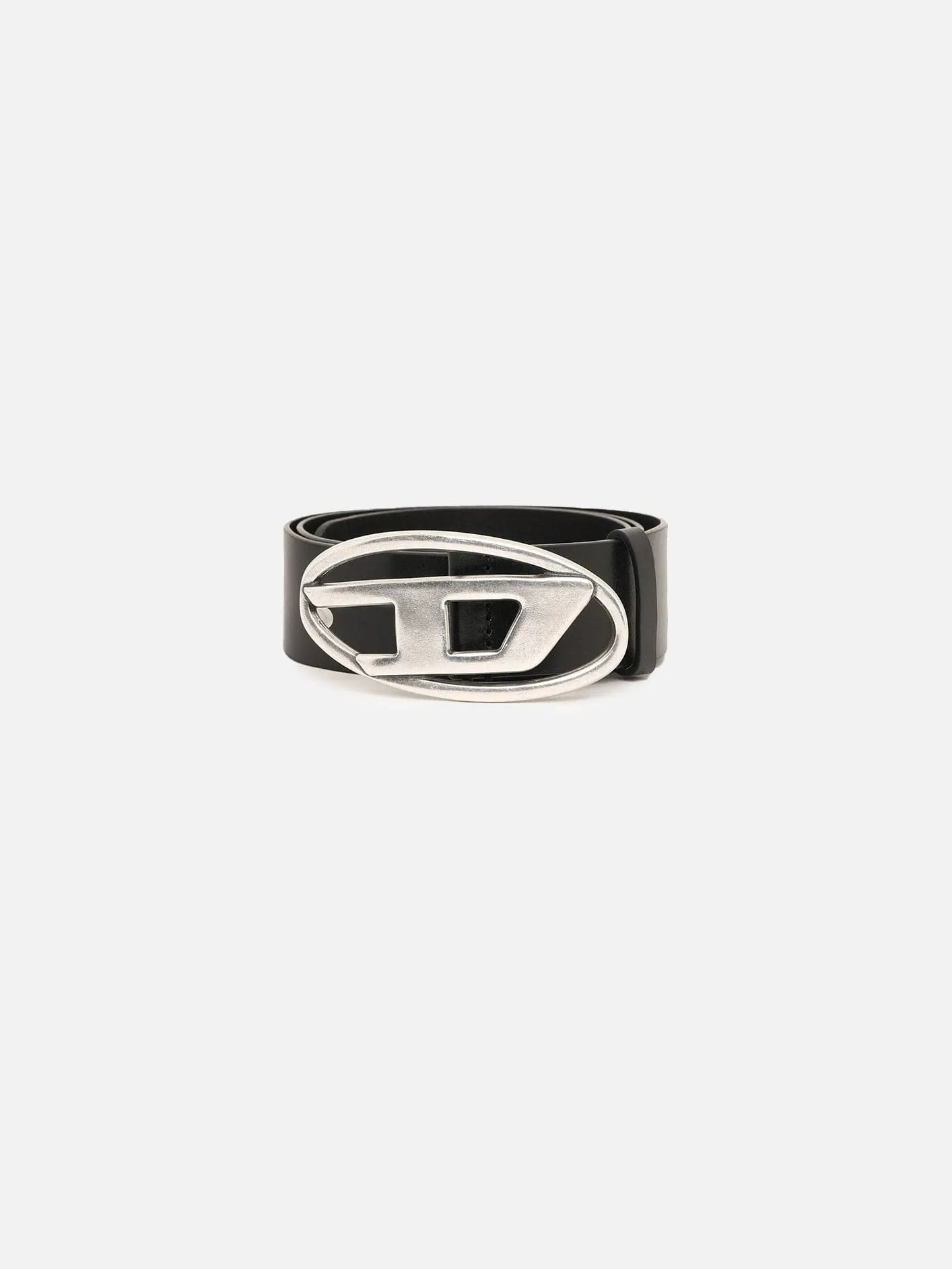 Oval Logo Leather Belt - Black
