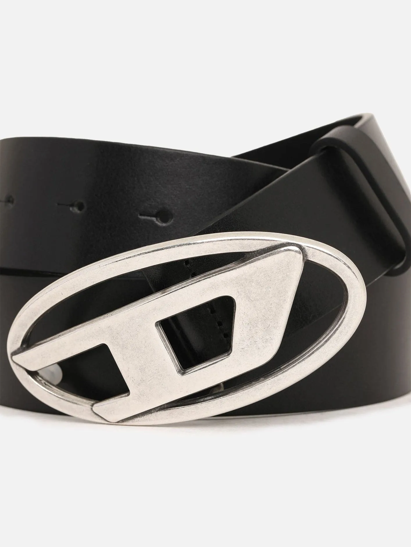 Oval Logo Leather Belt - Black