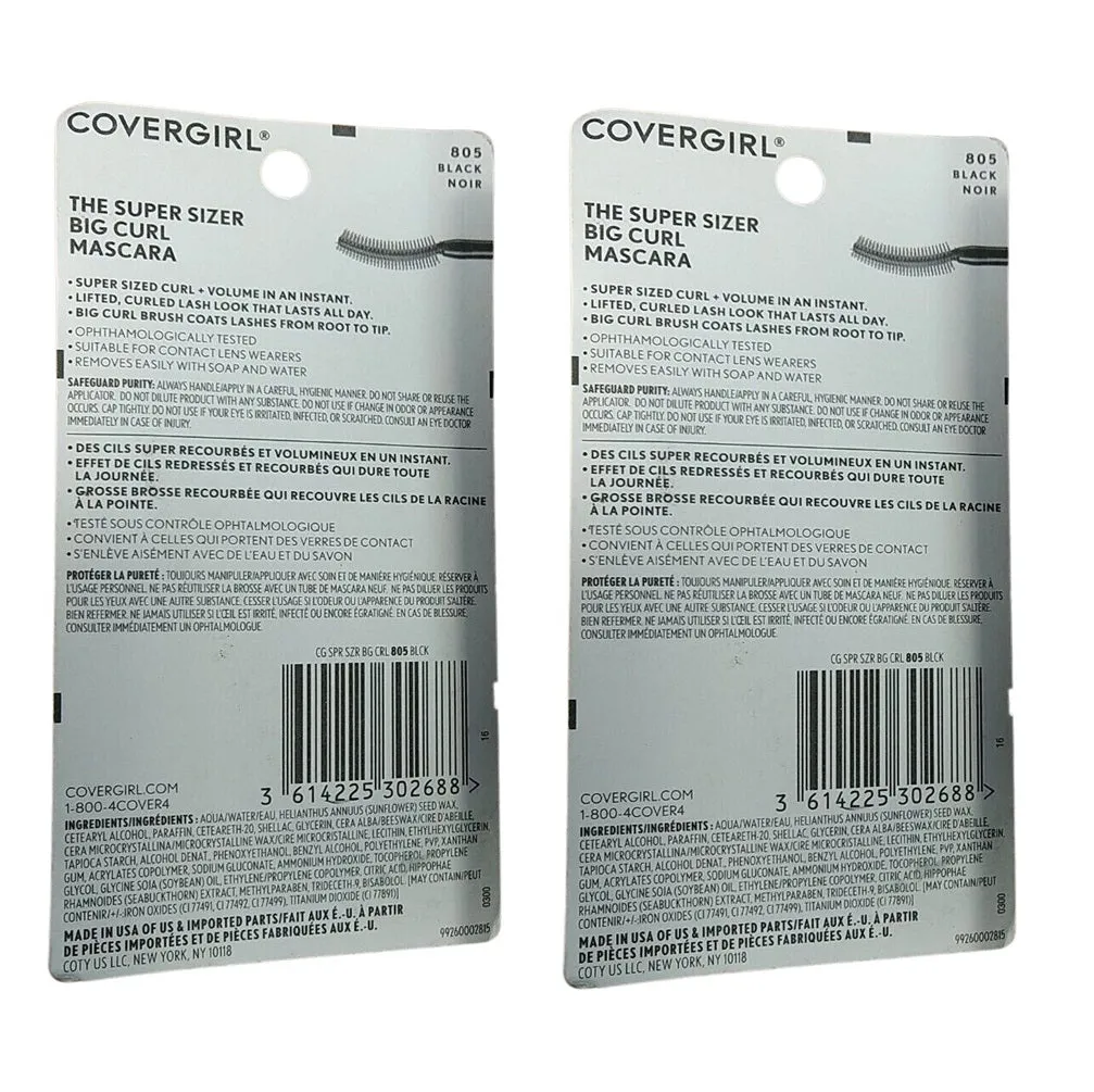 Pack of 2 CoverGirl The Super Sizer Big Curl Mascara , Black 805