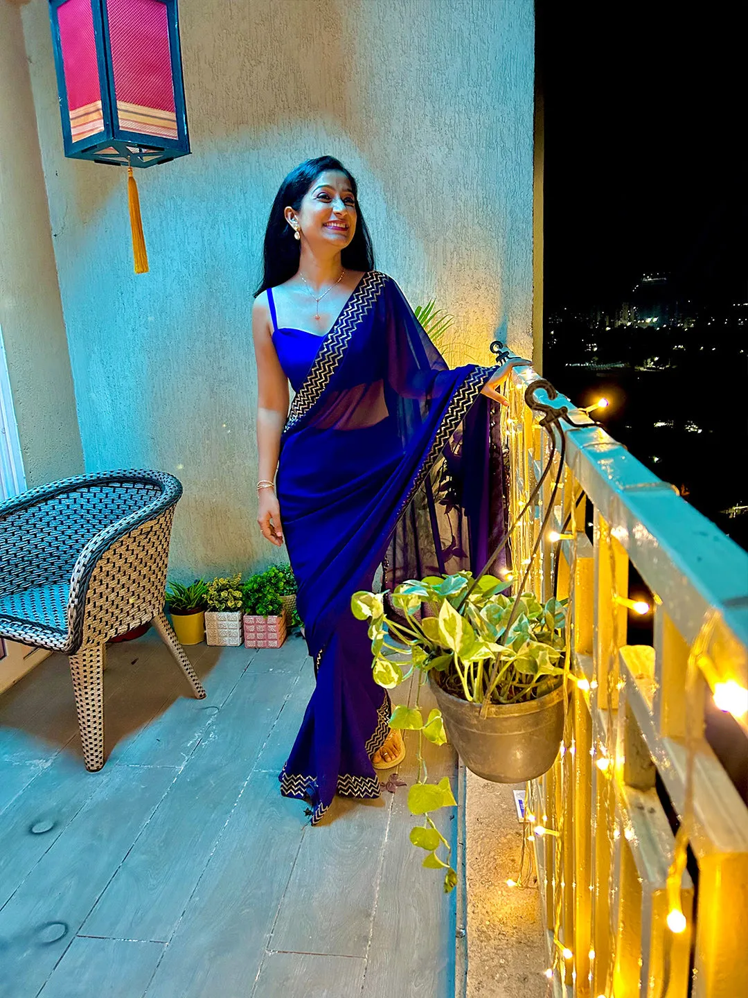 Pallavi in Georgette Navy Blue Designer Saree