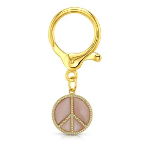 PEACE SIGN BAG CHARM, GOLD PINK MOP