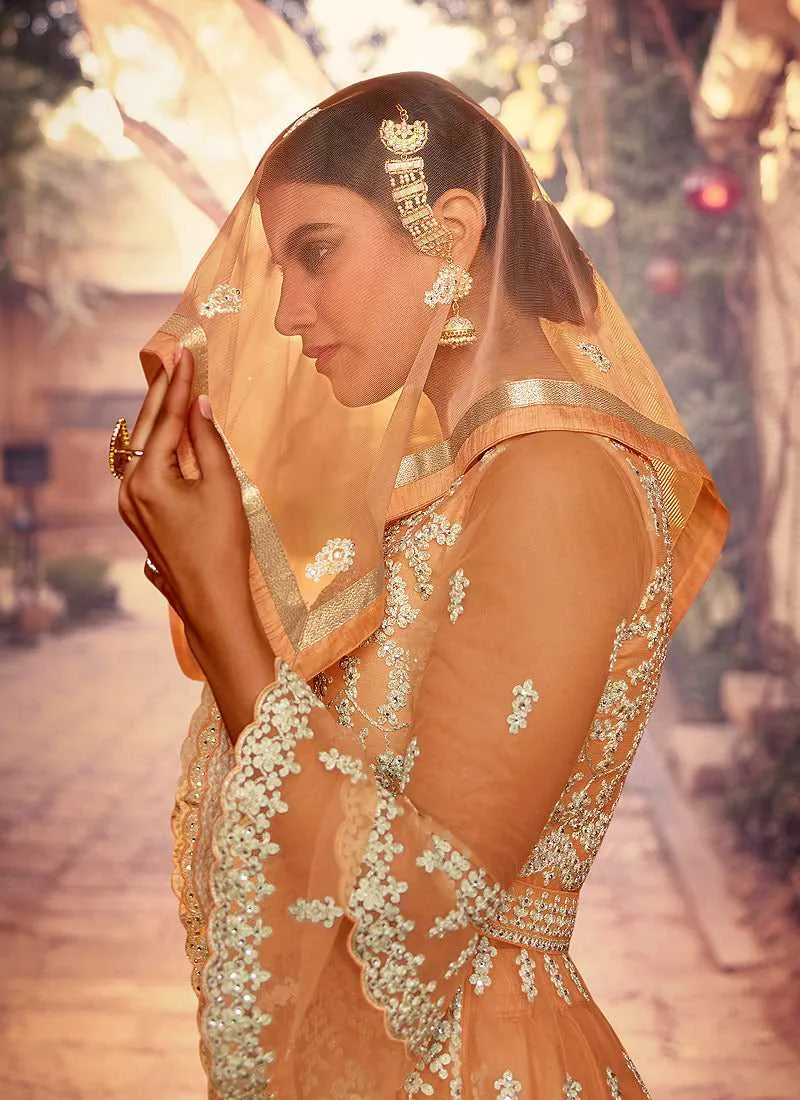 Peach Heavy Embroidered Designer Sharara Style Suit