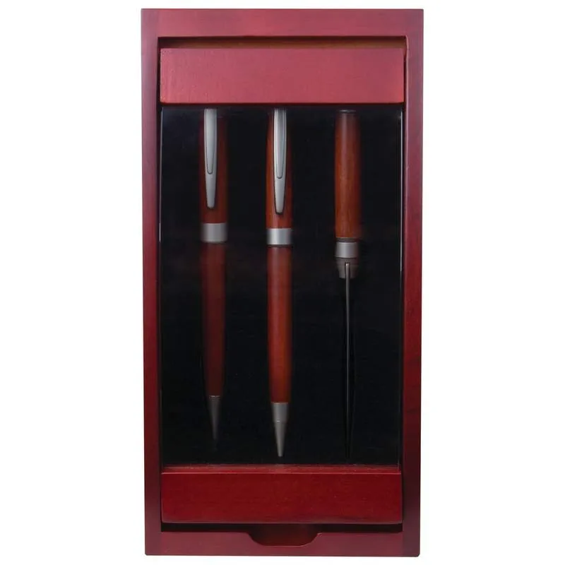 Pen Pencil & Letter Opener in Wood and Glass Display Case Free Shipping