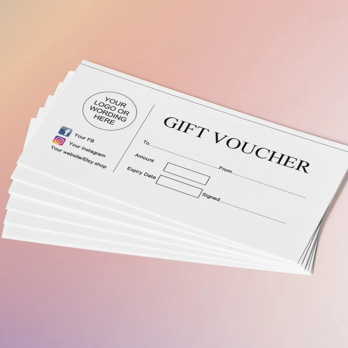 PERSONALISED GIFT VOUCHERS - 21cm x 9.9cm