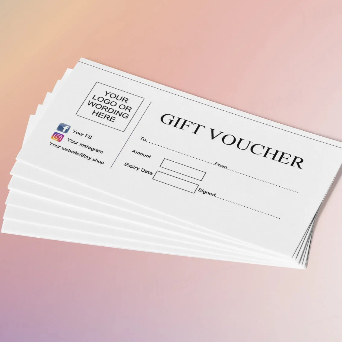 PERSONALISED GIFT VOUCHERS - 21cm x 9.9cm