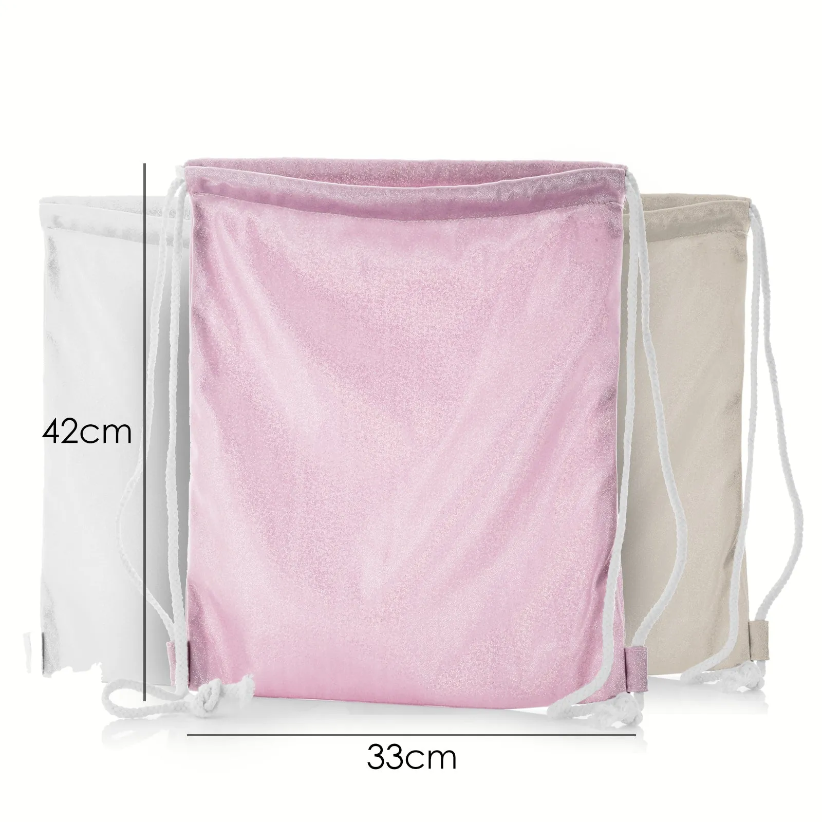 Personalised Glitter Drawstring Backpack with Brown and White Alpaca Multicolour Flower Wreath and Cute Text