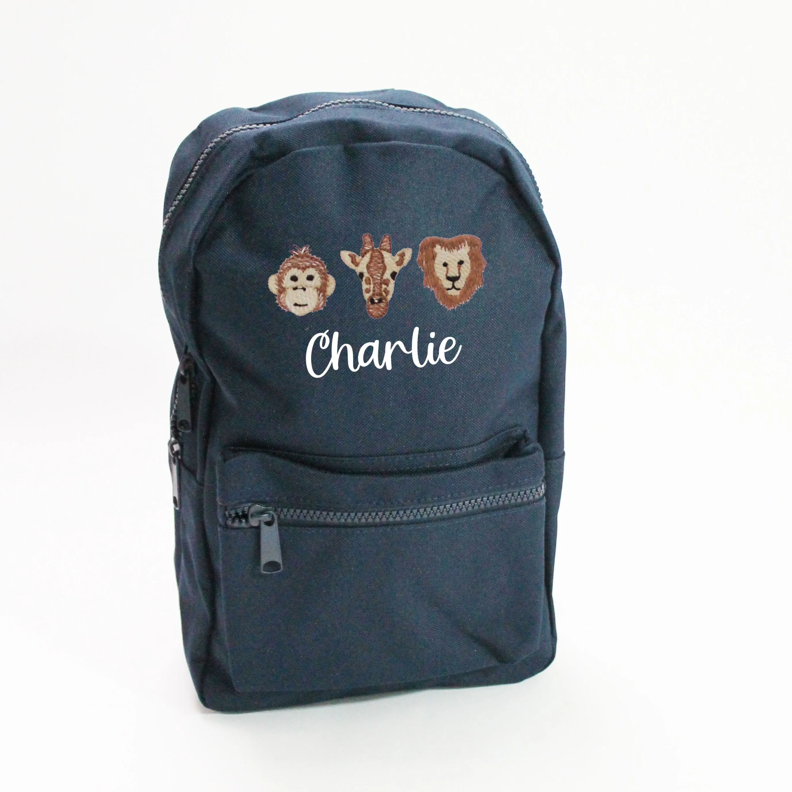 Personalised Navy Backpack & Matching Navy Lunchbox Set - Safari Animals