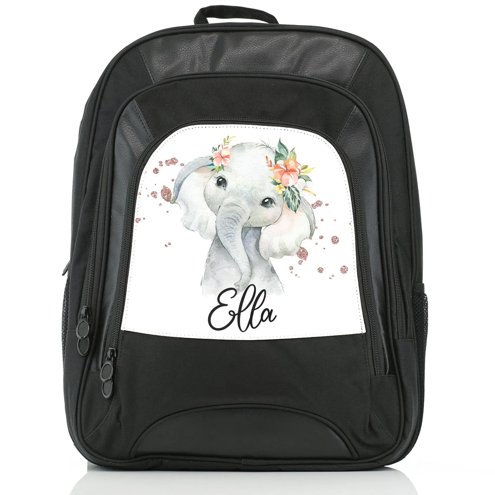 Personalised Rucksack with Elephant Rain Drop Glitter Print and Cute Text