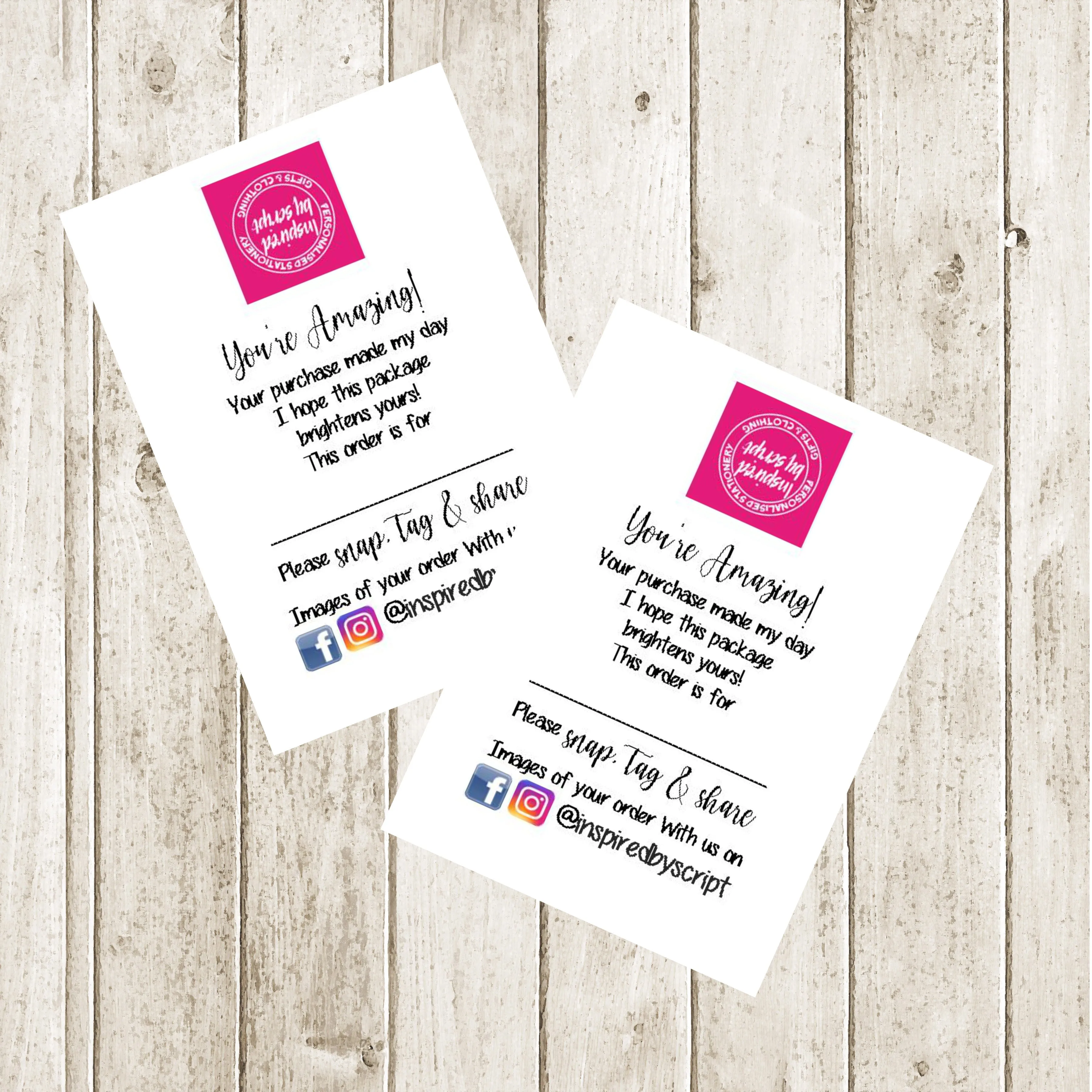 PERSONALISED SNAP, TAG & SHARE CARDS- 8.5cm x 5.5cm