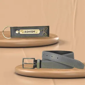 Personalized Leather Keychain and Belt for Men's - Grey