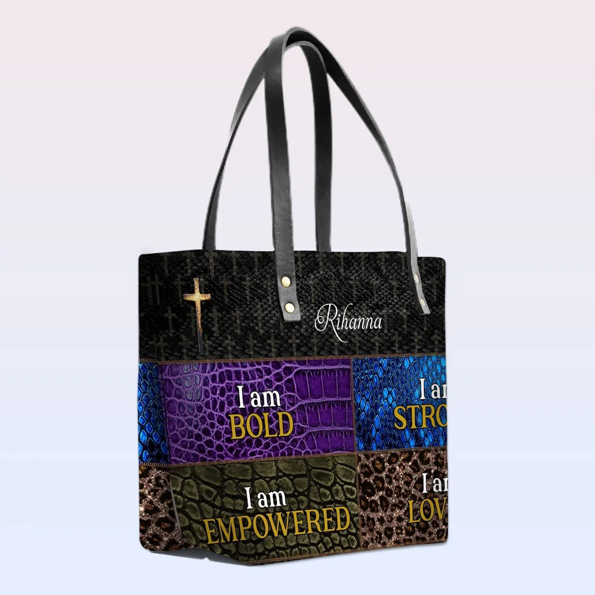 Personalized Leather Tote Bag with Bible Verses – boldness, strength, and faith | CHRISTIANARTBAG Leather TOTE Bag