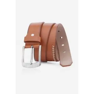 Pin Buckle Retro Sewing Thread Wide Belt - Brown