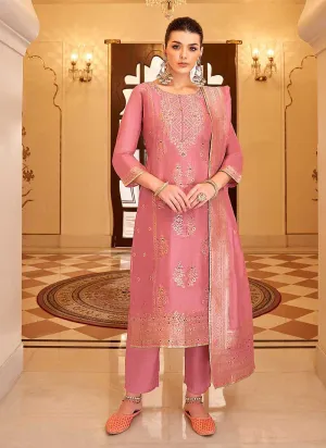 Pink and Gold Designer Embroidered Palazzo Suit