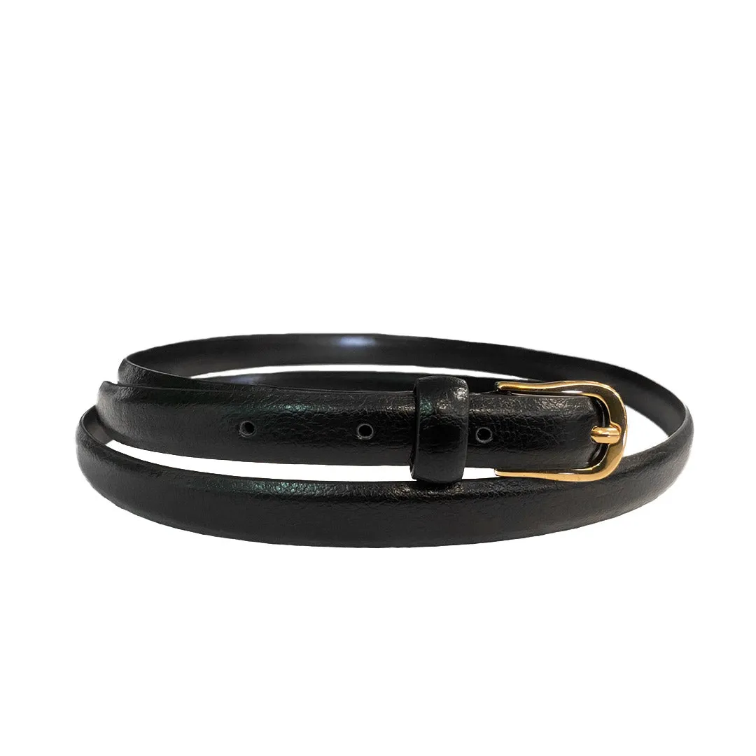 PIPER - Women's Black Genuine Leather Skinny Belt