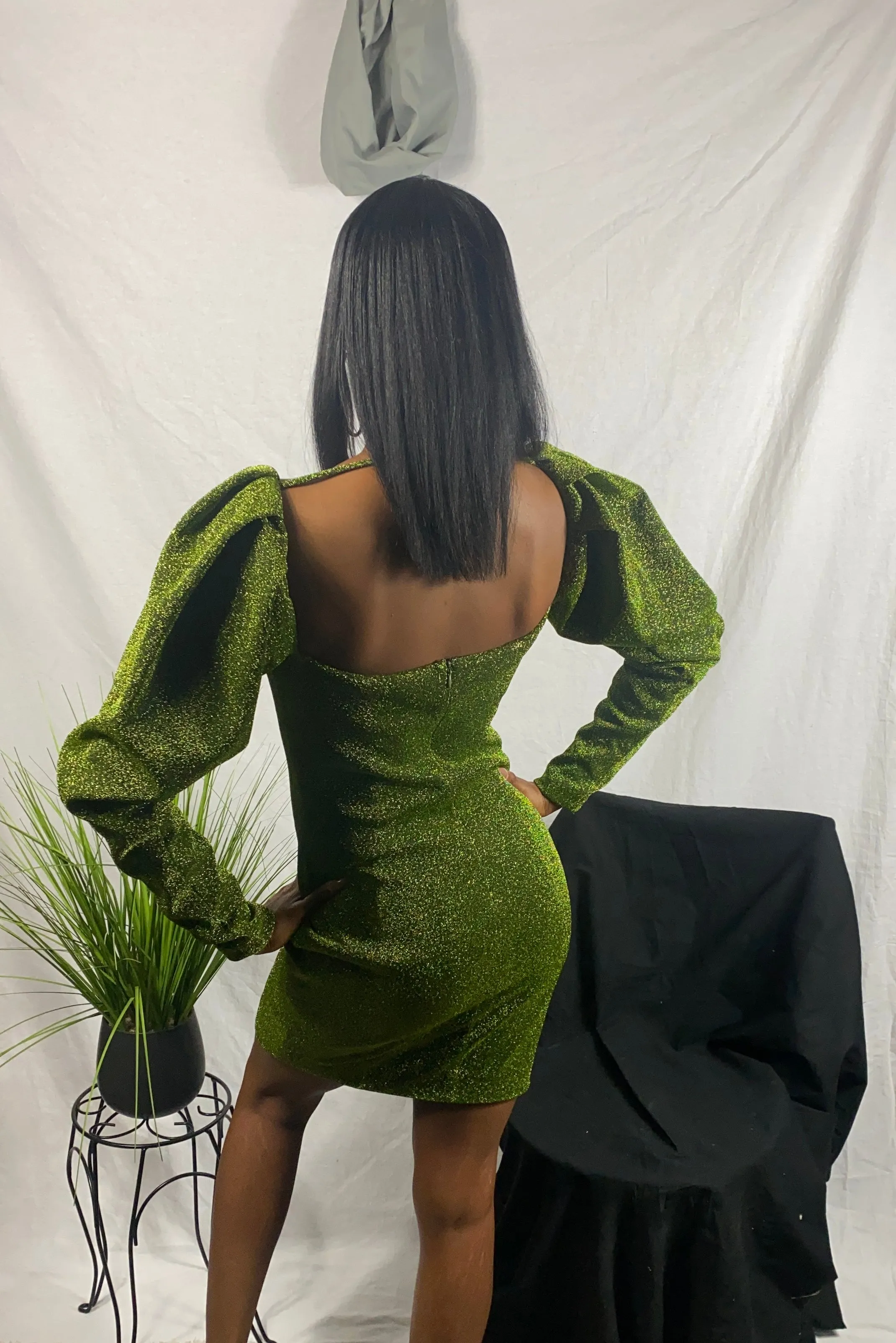 Plus Verina Green Gigot-sleeve Dress