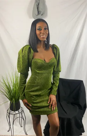 Plus Verina Green Gigot-sleeve Dress