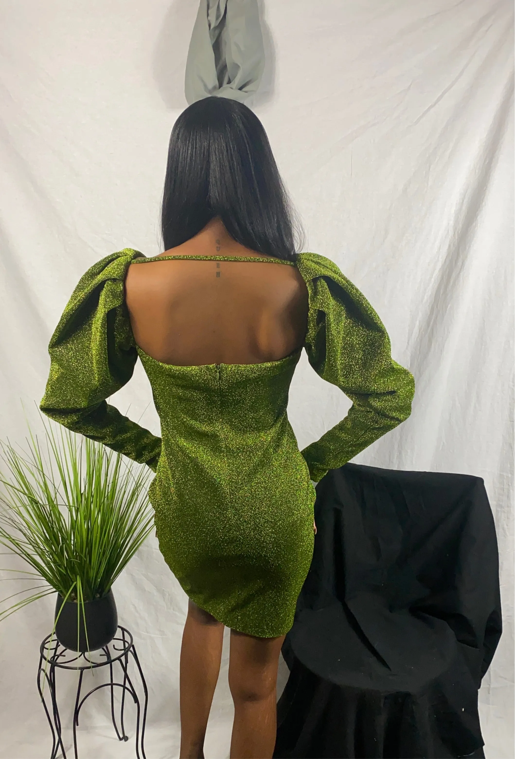 Plus Verina Green Gigot-sleeve Dress