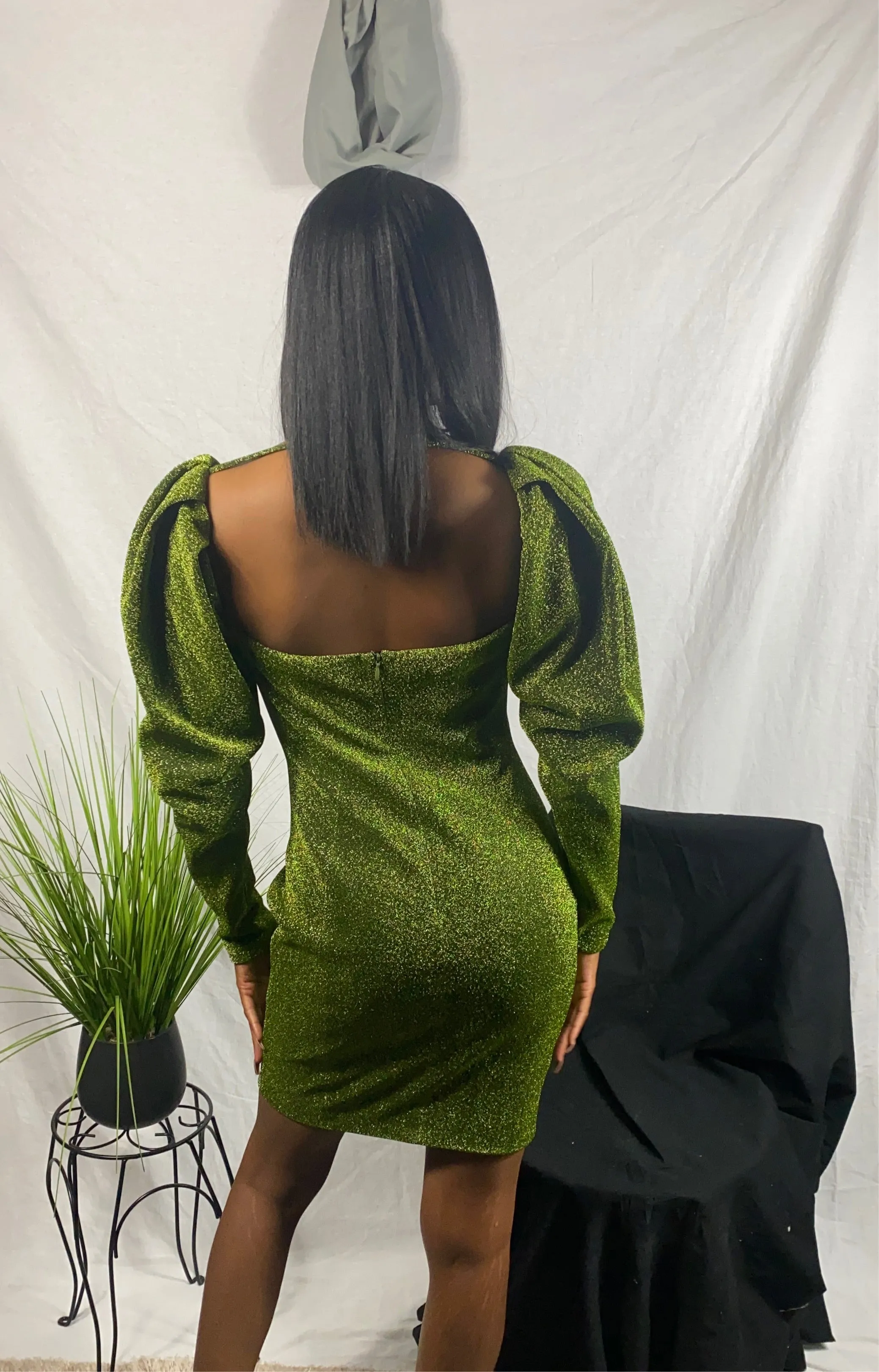 Plus Verina Green Gigot-sleeve Dress
