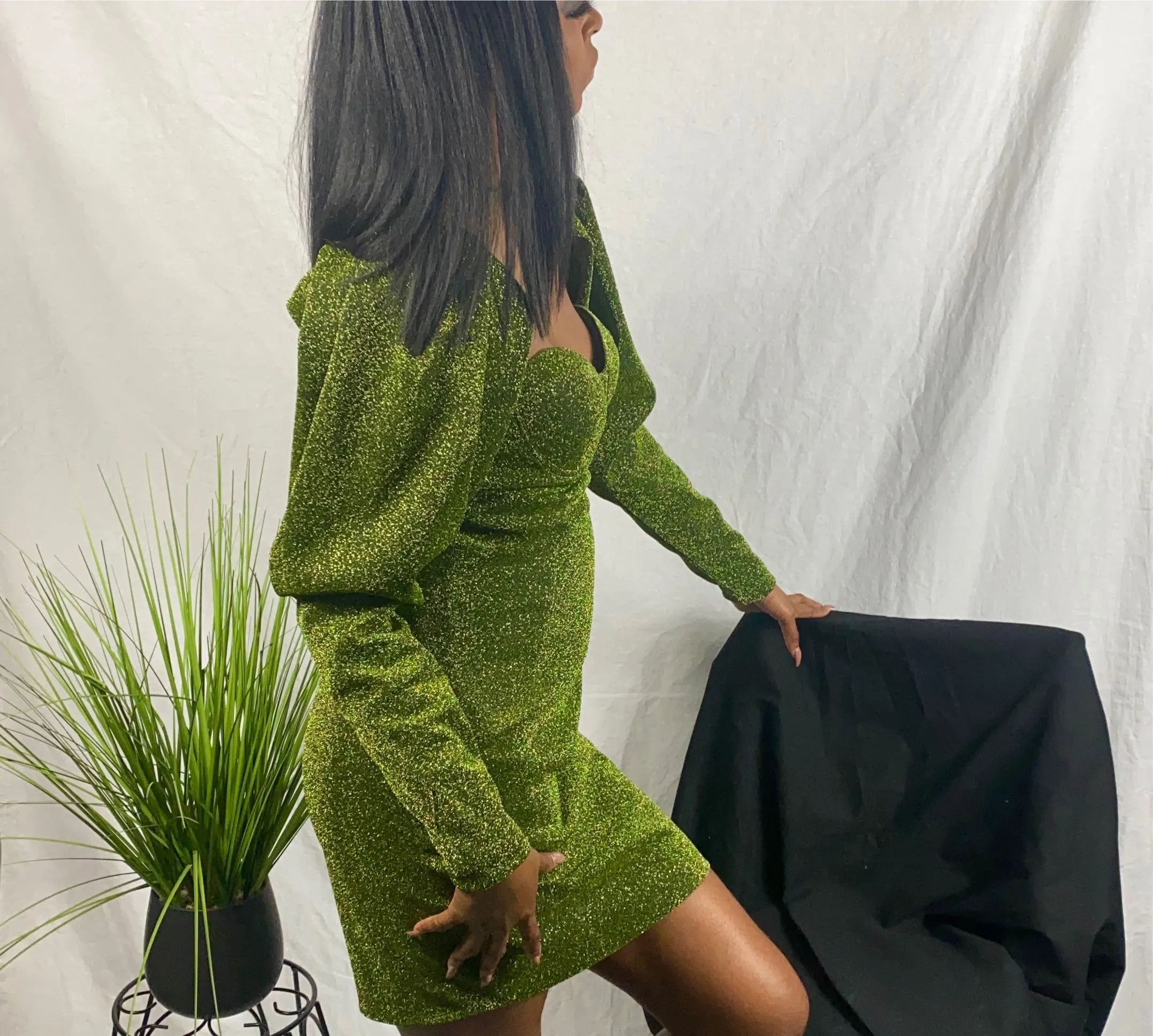 Plus Verina Green Gigot-sleeve Dress