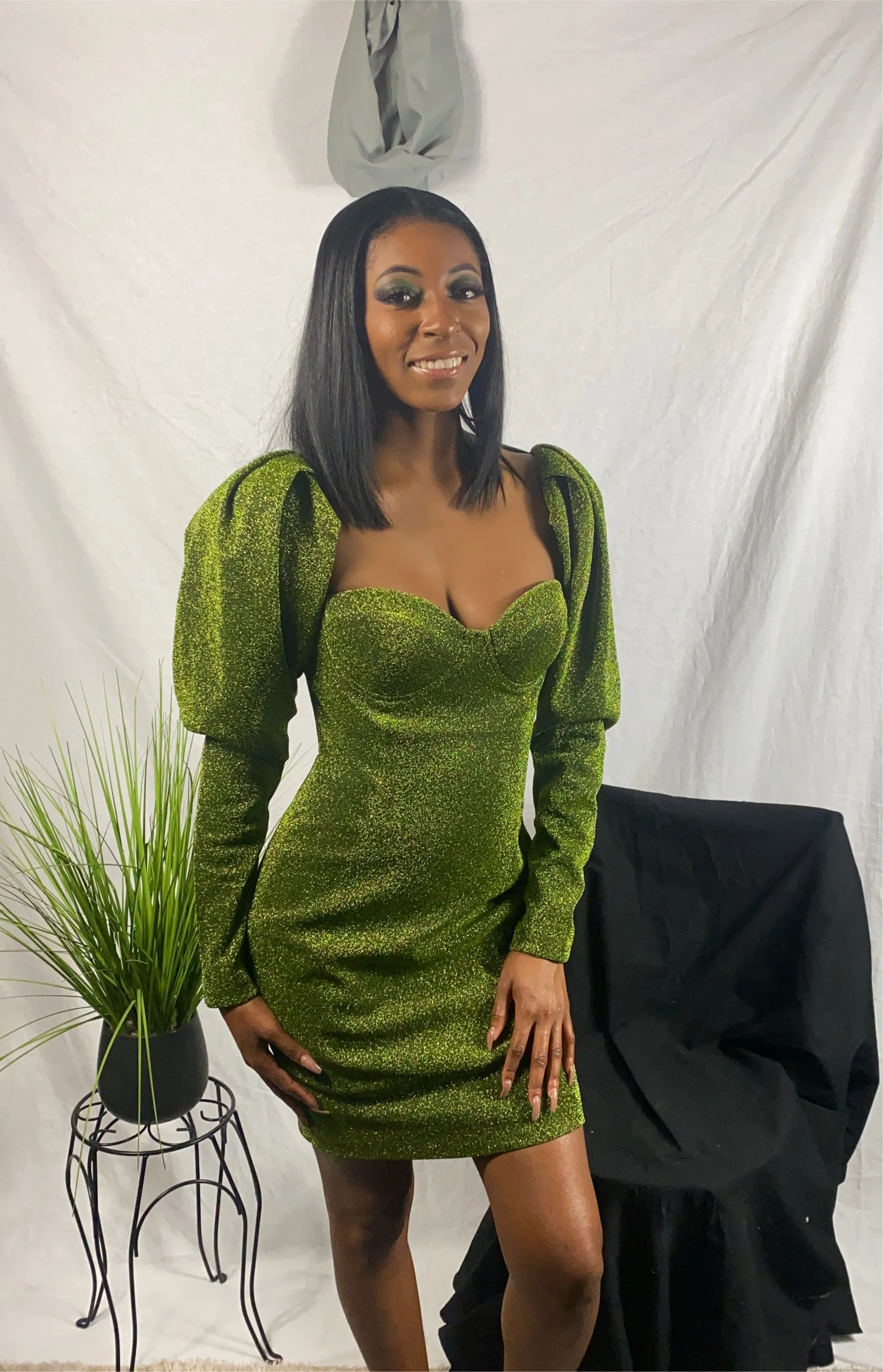 Plus Verina Green Gigot-sleeve Dress