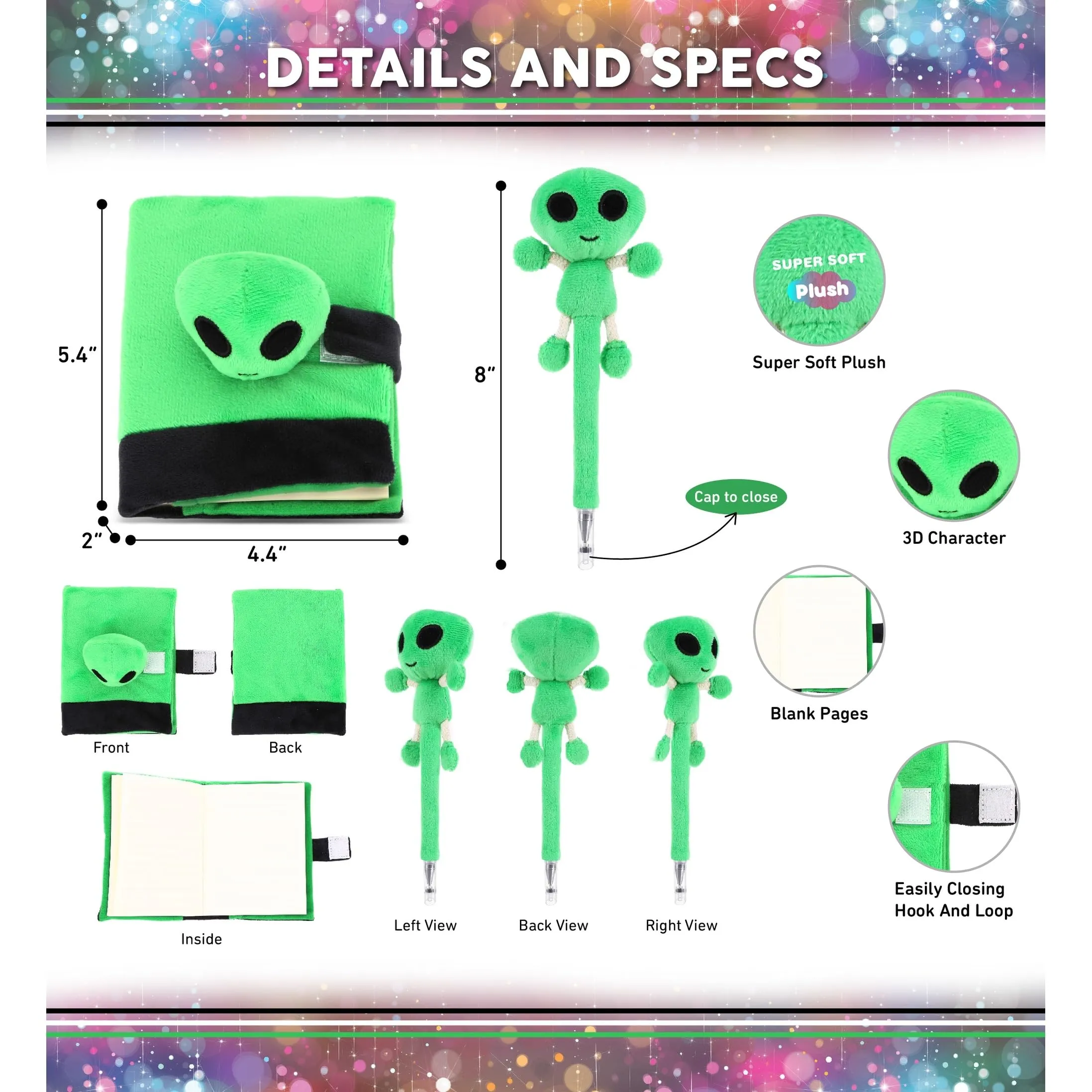 Plush Notebook and Pen Cute Soft Green 7 X 5 2.5 Inches