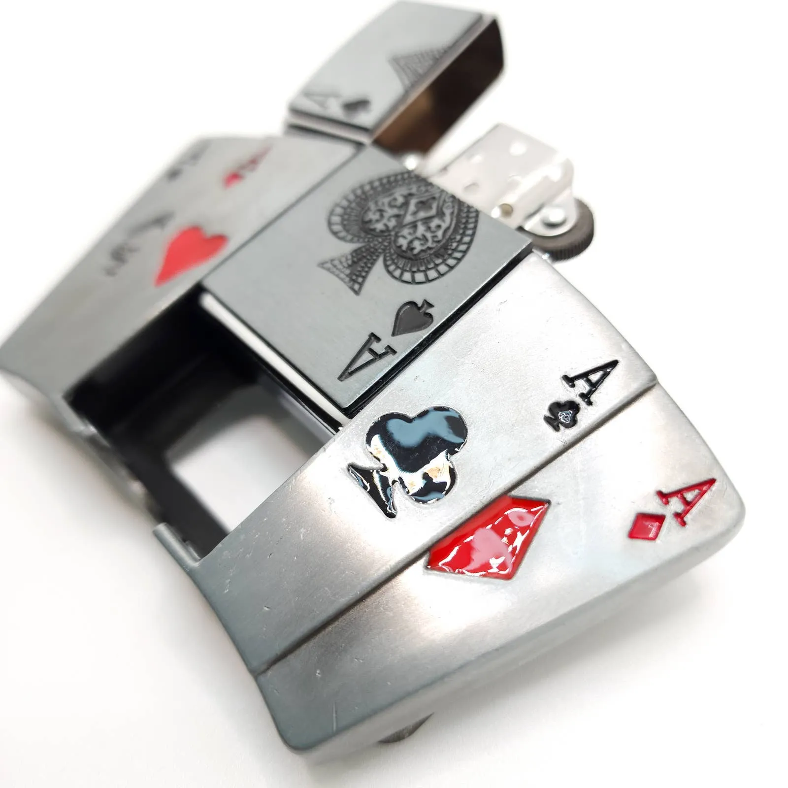 Poker All Aces Belt Buckle Lighter Holder with Ace of Spades Lighter Mens Western Cowboy Hidden Stash