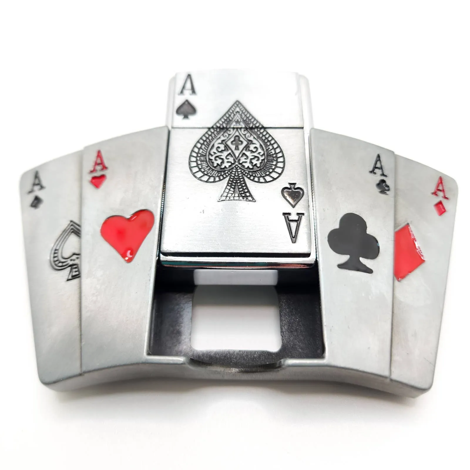 Poker All Aces Belt Buckle Lighter Holder with Ace of Spades Lighter Mens Western Cowboy Hidden Stash