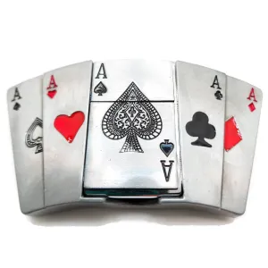 Poker All Aces Belt Buckle Lighter Holder with Ace of Spades Lighter Mens Western Cowboy Hidden Stash