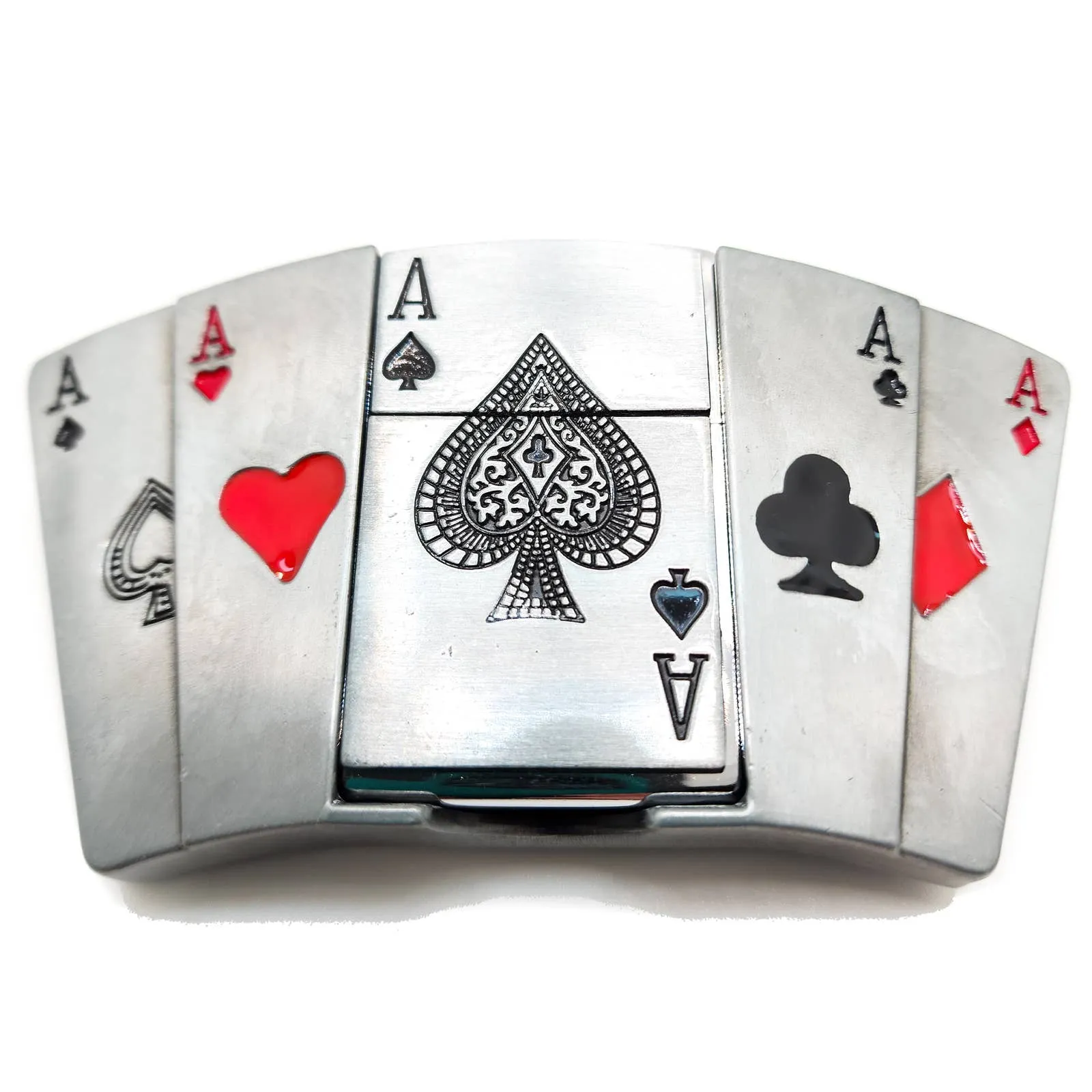 Poker All Aces Belt Buckle Lighter Holder with Ace of Spades Lighter Mens Western Cowboy Hidden Stash