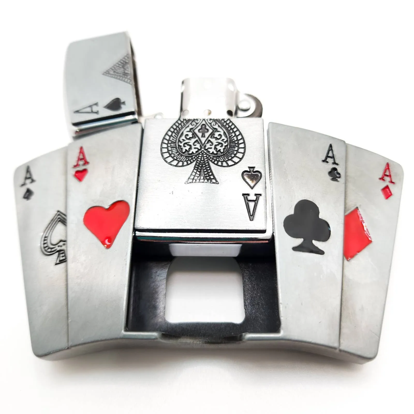 Poker All Aces Belt Buckle Lighter Holder with Ace of Spades Lighter Mens Western Cowboy Hidden Stash