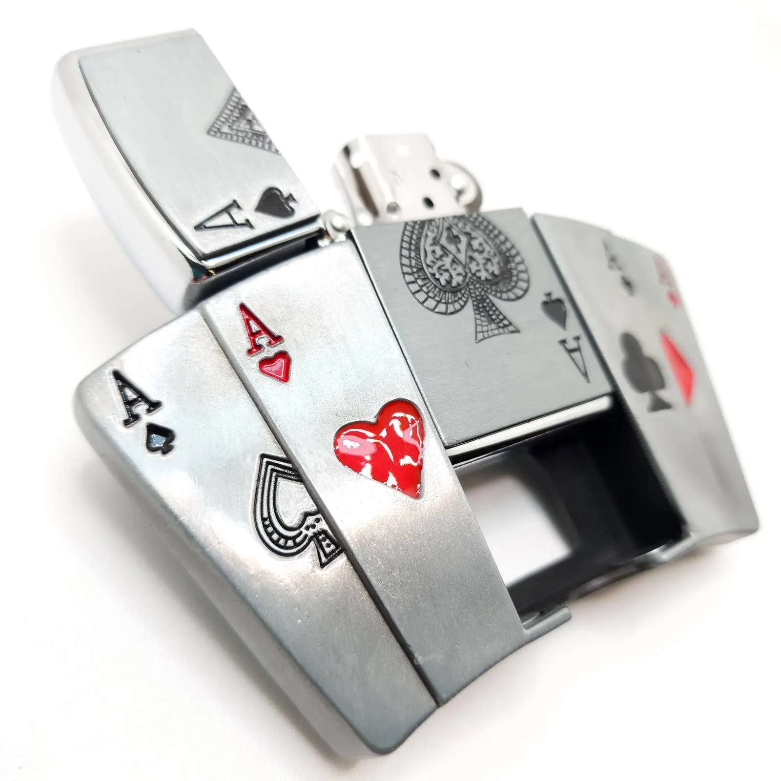 Poker All Aces Belt Buckle Lighter Holder with Ace of Spades Lighter Mens Western Cowboy Hidden Stash