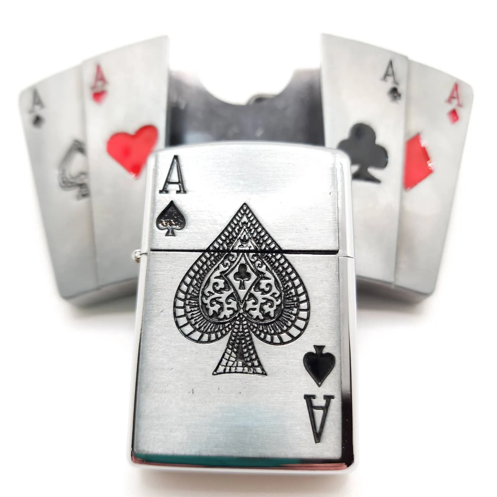 Poker All Aces Belt Buckle Lighter Holder with Ace of Spades Lighter Mens Western Cowboy Hidden Stash